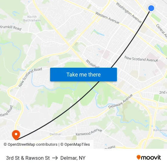 3rd St & Rawson St to Delmar, NY map