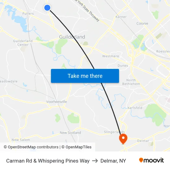Carman Rd & Whispering Pines Way to Delmar, NY map