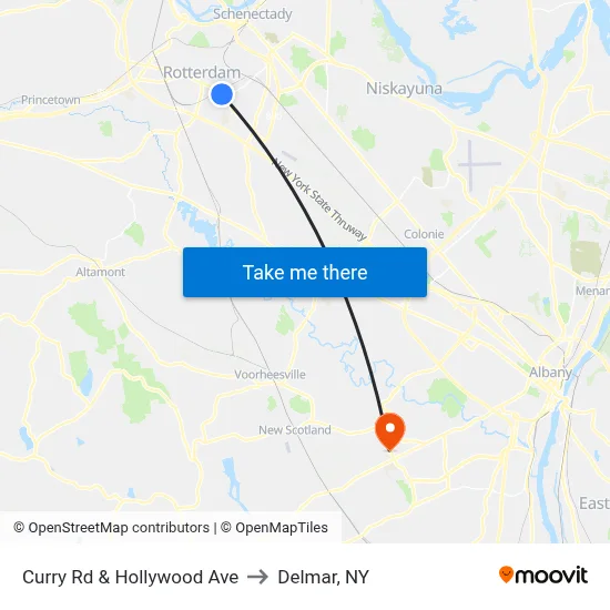 Curry Rd & Hollywood Ave to Delmar, NY map