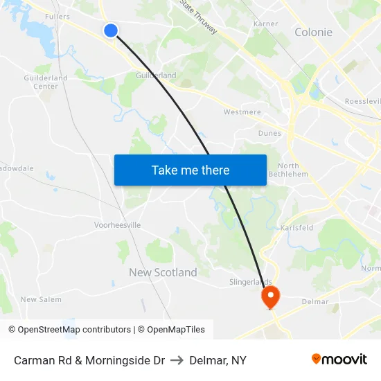 Carman Rd & Morningside Dr to Delmar, NY map