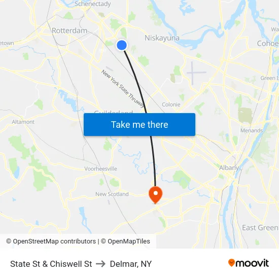 State St & Chiswell St to Delmar, NY map
