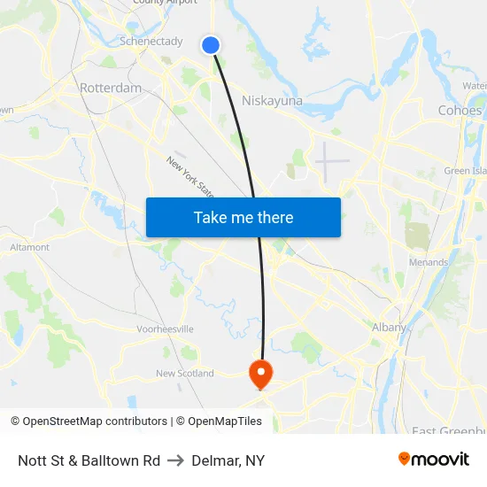 Nott St & Balltown Rd to Delmar, NY map