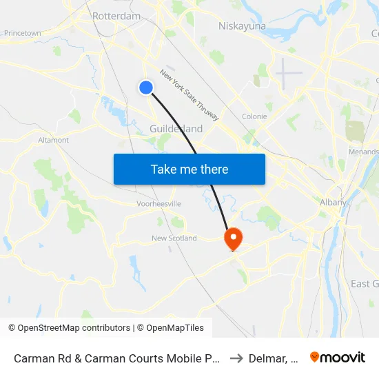 Carman Rd & Carman Courts Mobile Park to Delmar, NY map