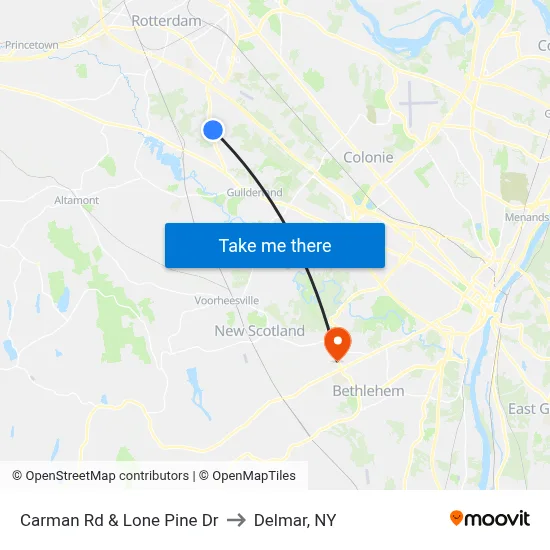 Carman Rd & Lone Pine Dr to Delmar, NY map