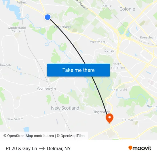 Rt 20 & Gay Ln to Delmar, NY map