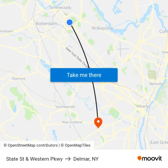 State St & Western Pkwy to Delmar, NY map