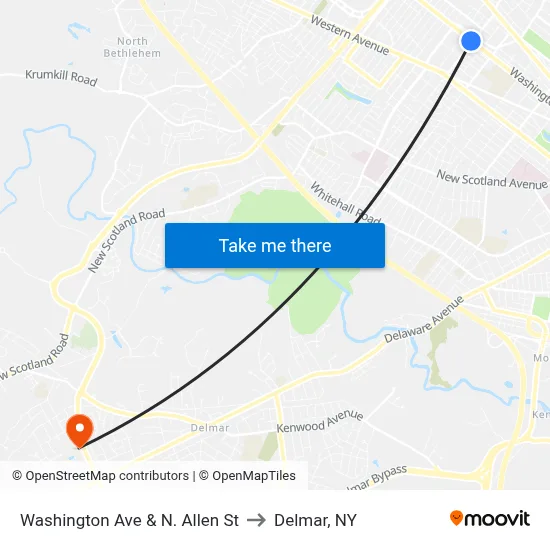 Washington Ave & N. Allen St to Delmar, NY map