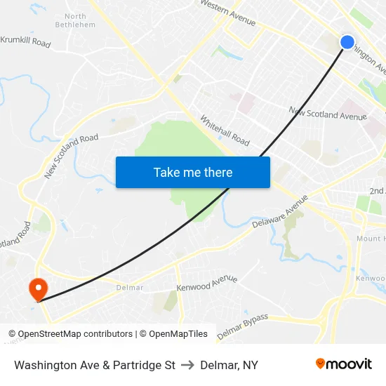 Washington Ave & Partridge St to Delmar, NY map
