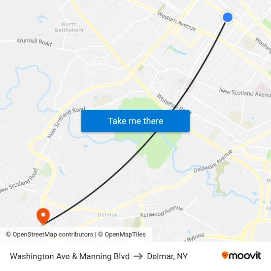 Washington Ave & Manning Blvd to Delmar, NY map