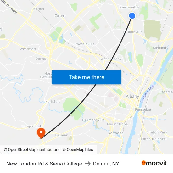 New Loudon Rd & Siena College to Delmar, NY map
