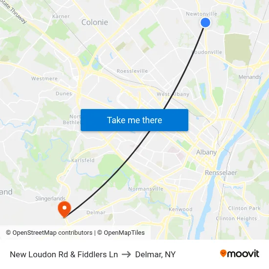 New Loudon Rd & Fiddlers Ln to Delmar, NY map