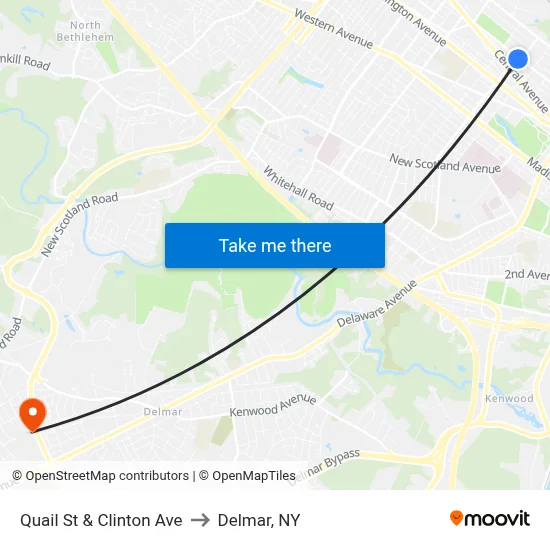 Quail St & Clinton Ave to Delmar, NY map