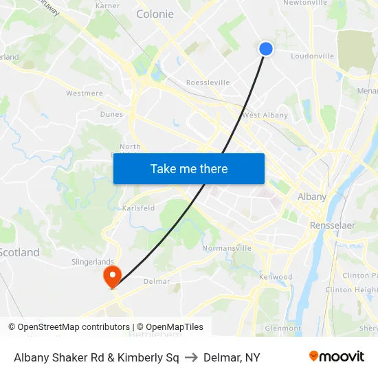 Albany Shaker Rd &  Kimberly Sq to Delmar, NY map