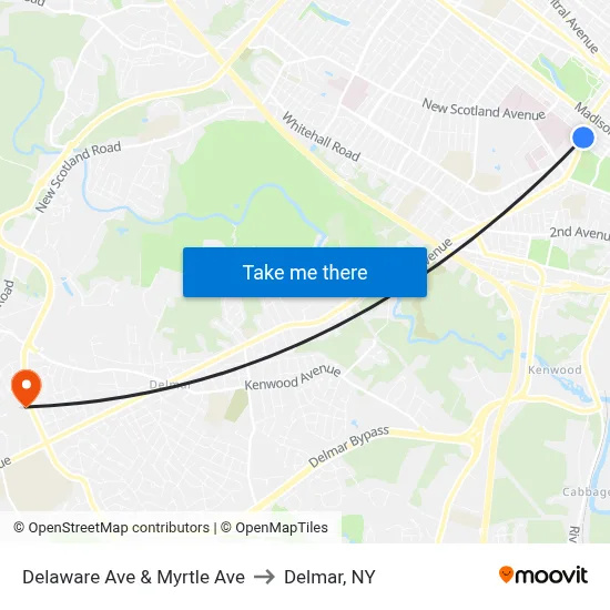 Delaware Ave & Myrtle Ave to Delmar, NY map