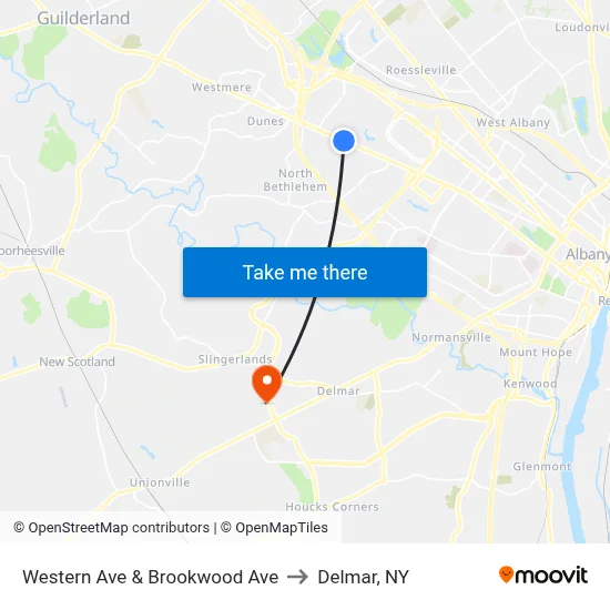 Western Ave & Brookwood Ave to Delmar, NY map