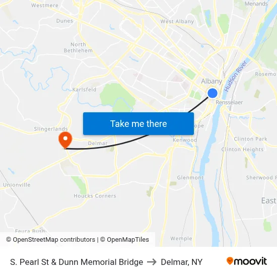 S. Pearl St & Dunn Memorial Bridge to Delmar, NY map