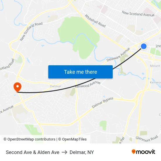 Second Ave & Alden Ave to Delmar, NY map