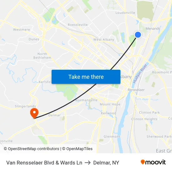 Van Rensselaer Blvd & Wards Ln to Delmar, NY map