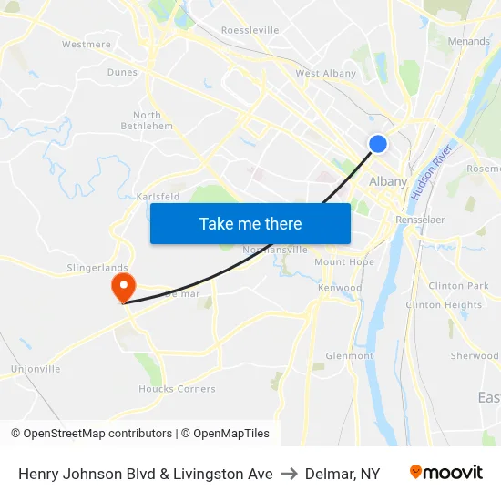 Henry Johnson Blvd & Livingston Ave to Delmar, NY map