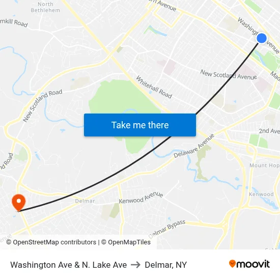 Washington Ave & N. Lake Ave to Delmar, NY map