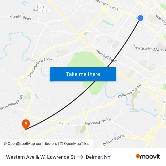 Western Ave & W. Lawrence St to Delmar, NY map