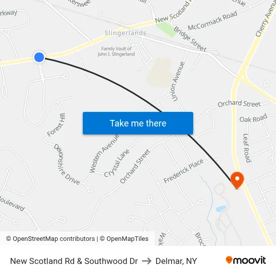 New Scotland Rd & Southwood Dr to Delmar, NY map