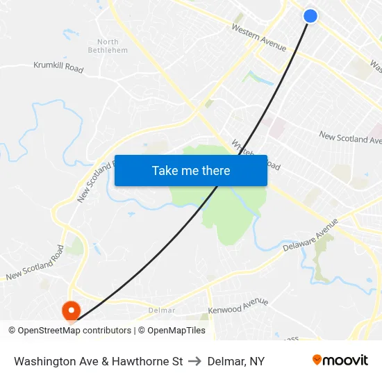 Washington Ave & Hawthorne St to Delmar, NY map
