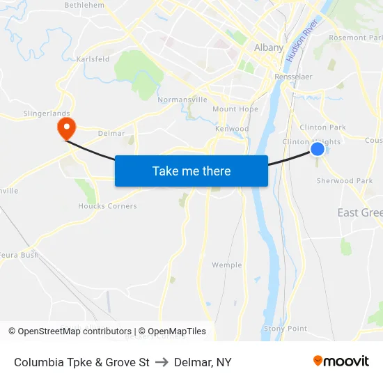 Columbia Tpke & Grove St to Delmar, NY map