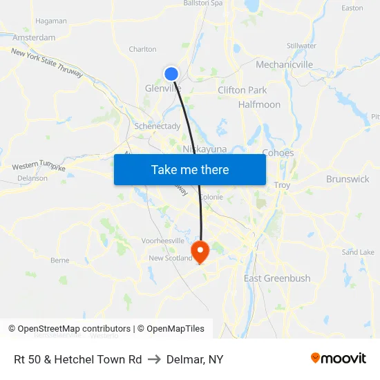 Rt 50 & Hetchel Town Rd to Delmar, NY map