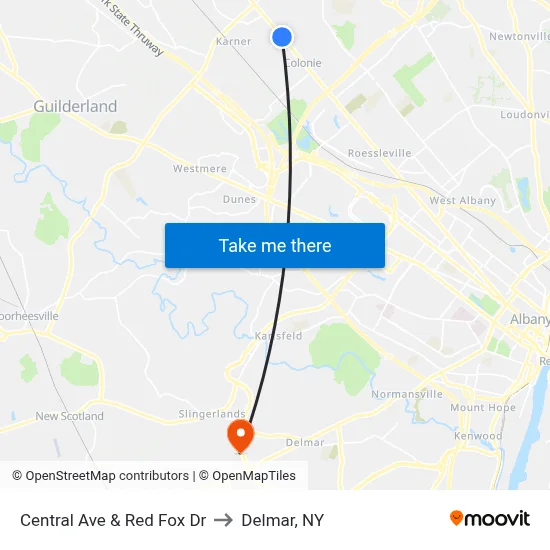Central Ave & Red Fox Dr to Delmar, NY map