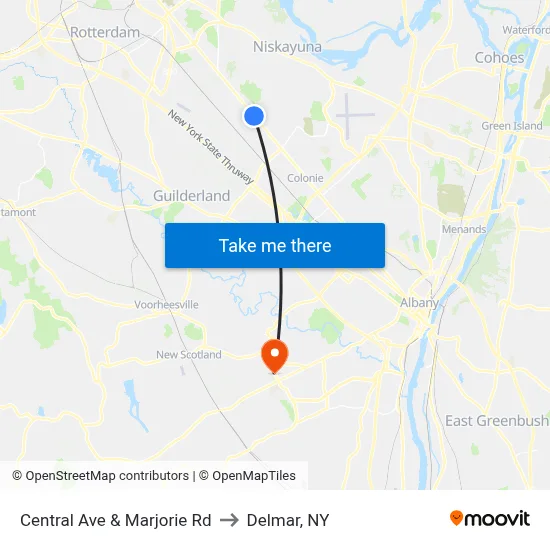 Central Ave & Marjorie Rd to Delmar, NY map