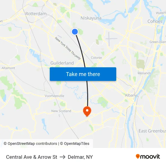 Central Ave & Arrow St to Delmar, NY map