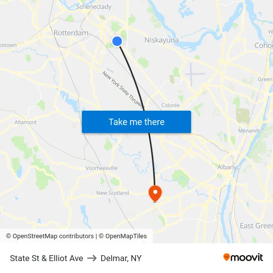 State St & Elliot Ave to Delmar, NY map