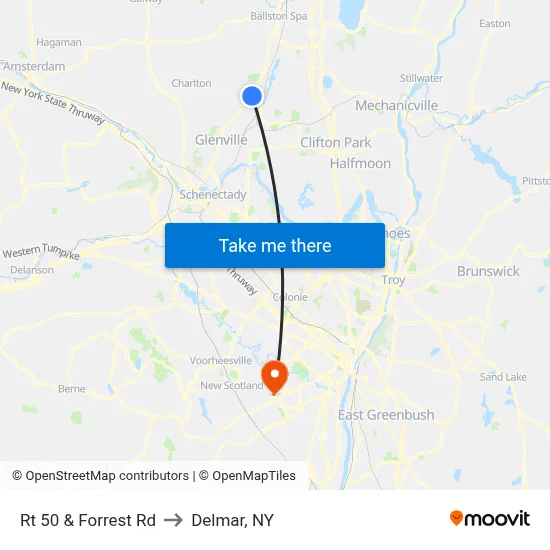 Rt 50 & Forrest Rd to Delmar, NY map