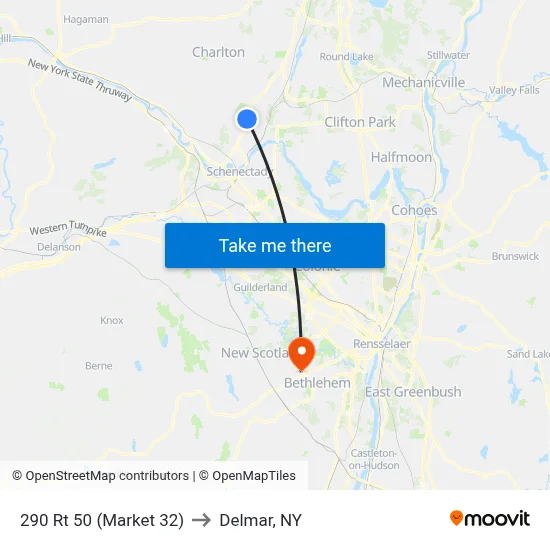290 Rt 50 (Market 32) to Delmar, NY map