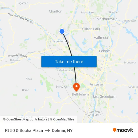 Rt 50 & Socha Plaza to Delmar, NY map