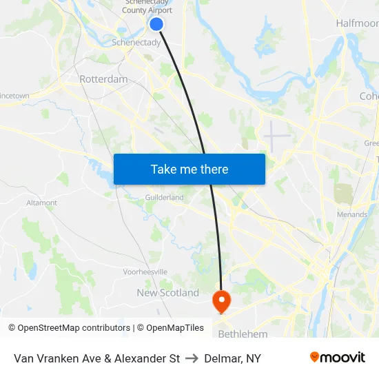 Van Vranken Ave & Alexander St to Delmar, NY map