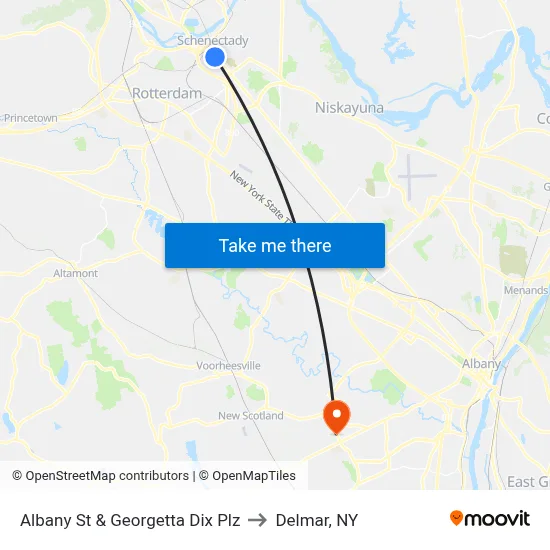 Albany St & Georgetta Dix Plz to Delmar, NY map