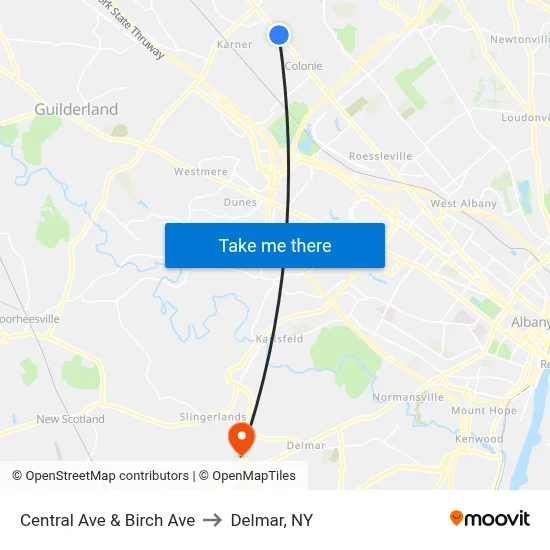 Central Ave & Birch Ave to Delmar, NY map