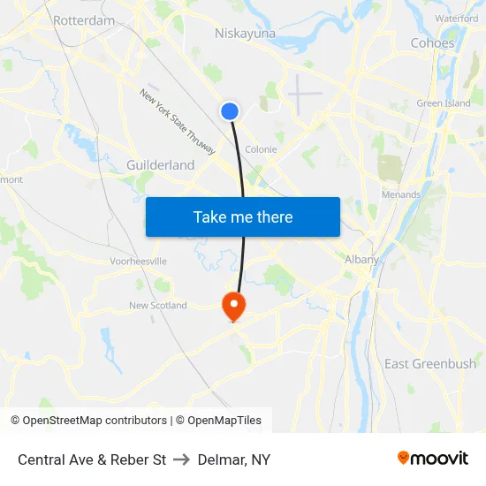 Central Ave & Reber St to Delmar, NY map