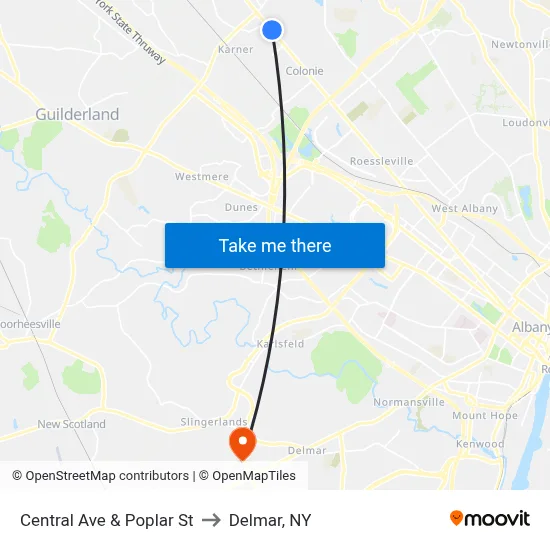 Central Ave & Poplar St to Delmar, NY map