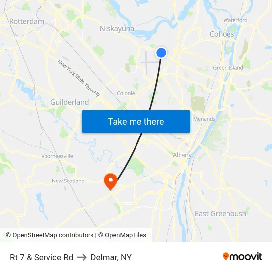 Rt 7 & Service Rd to Delmar, NY map