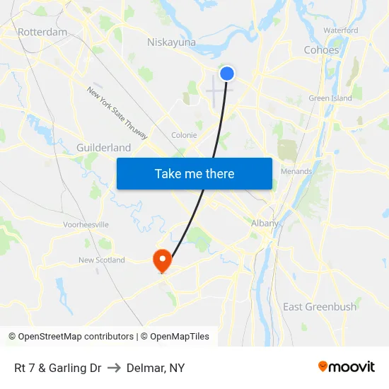 Rt 7 & Garling Dr to Delmar, NY map