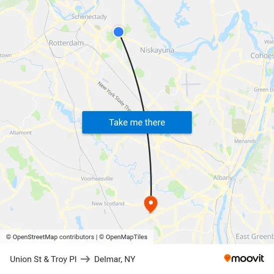 Union St & Troy Pl to Delmar, NY map