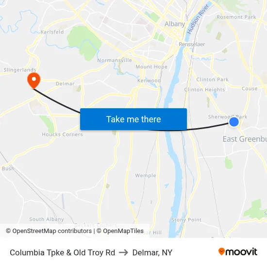 Columbia Tpke & Old Troy Rd to Delmar, NY map
