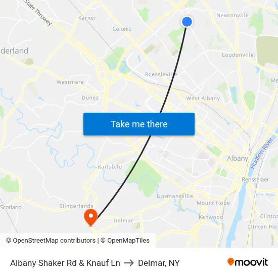Albany Shaker Rd & Knauf Ln to Delmar, NY map