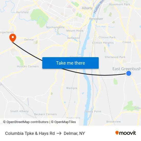 Columbia Tpke & Hays Rd to Delmar, NY map
