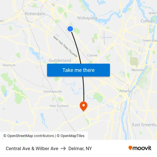Central Ave & Wilber Ave to Delmar, NY map