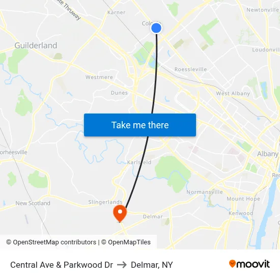 Central Ave & Parkwood Dr to Delmar, NY map