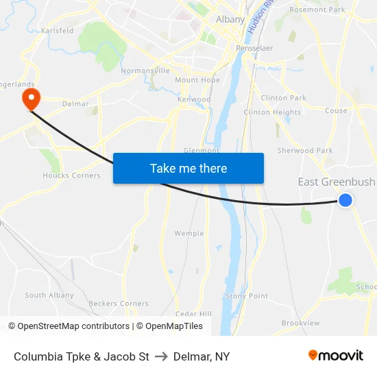 Columbia Tpke & Jacob St to Delmar, NY map
